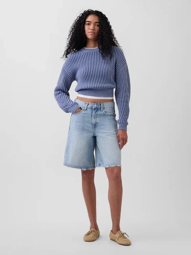 Pantaloncini in denim a vita media e linea allungata da 11"