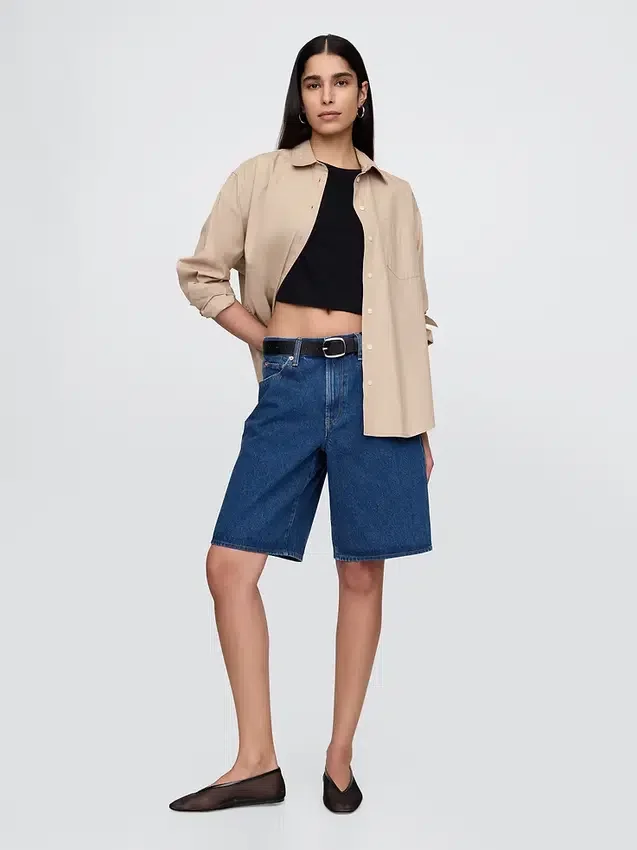 Pantaloncini in denim a vita media e linea allungata da 11"