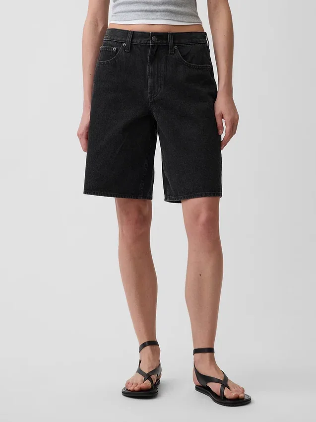 Pantaloncini in denim a vita media e linea allungata da 11"