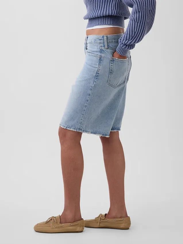 Pantaloncini in denim a vita media e linea allungata da 11"