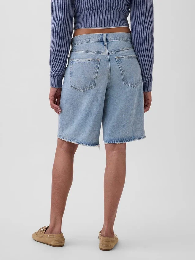 Pantaloncini in denim a vita media e linea allungata da 11"