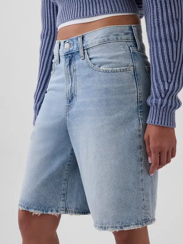 Pantaloncini in denim a vita media e linea allungata da 11"