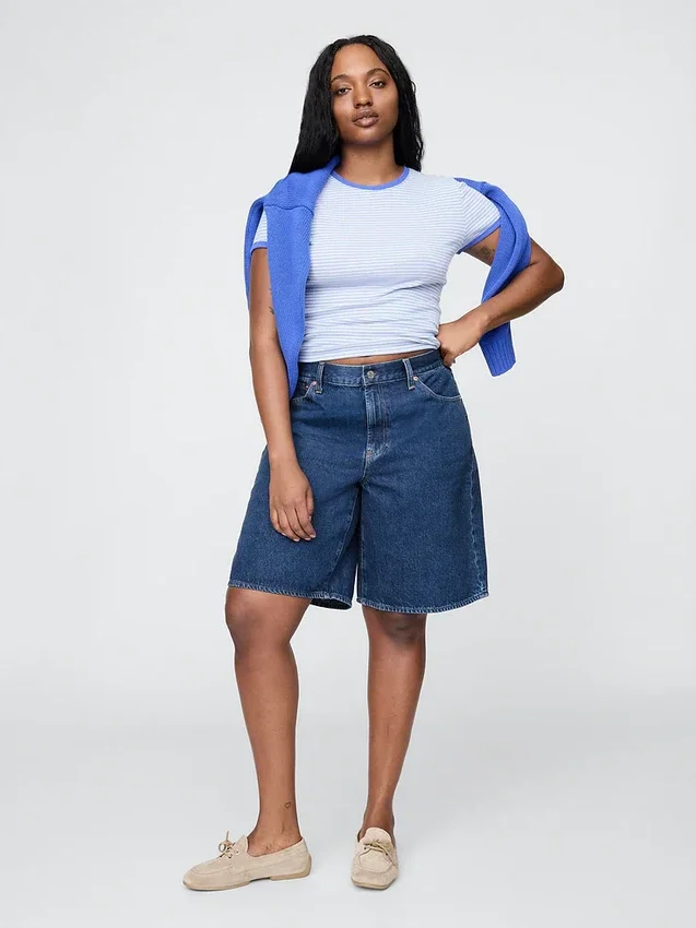 Pantaloncini in denim a vita media e linea allungata da 11"