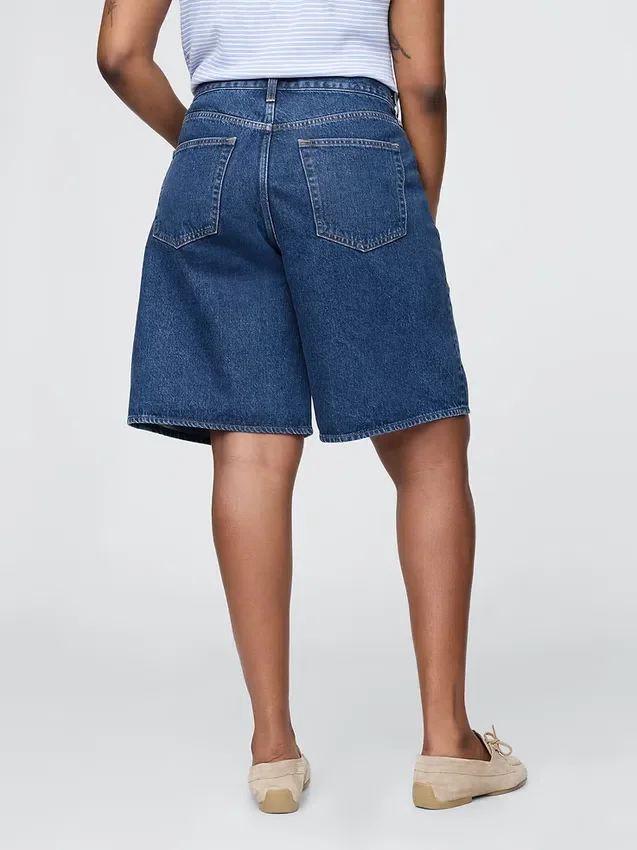 Pantaloncini in denim a vita media e linea allungata da 11"