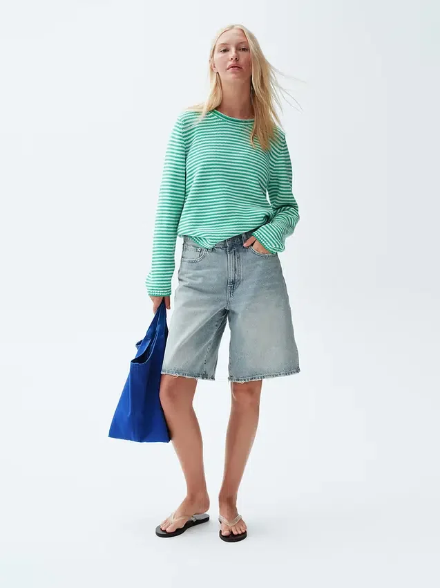 Pantaloncini in denim a vita media e linea allungata da 11"
