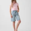 Pantaloncini in denim a vita media e linea allungata per bambini