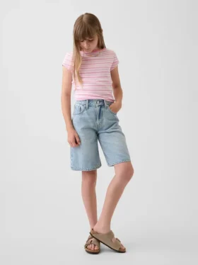 Pantaloncini in denim a vita media e linea allungata per bambini
