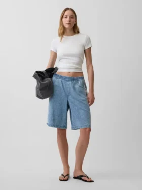 Pantaloncini in denim a vita media “Easy Stripe” ultra morbidi, modello longline, da 11"