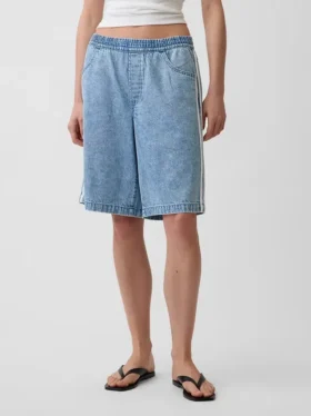 Pantaloncini in denim a vita media “Easy Stripe” ultra morbidi, modello longline, da 11″