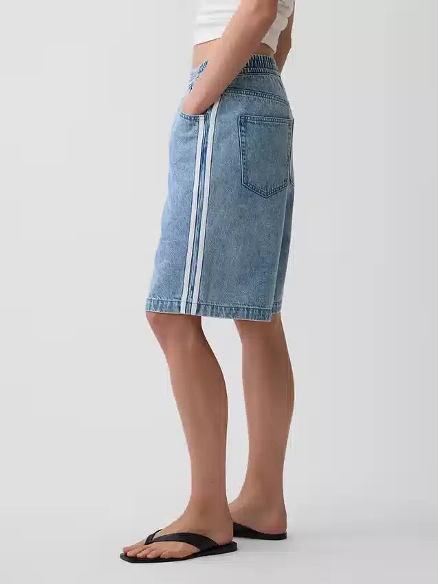 Pantaloncini in denim a vita media “Easy Stripe” ultra morbidi, modello longline, da 11"
