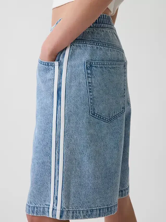 Pantaloncini in denim a vita media “Easy Stripe” ultra morbidi, modello longline, da 11"