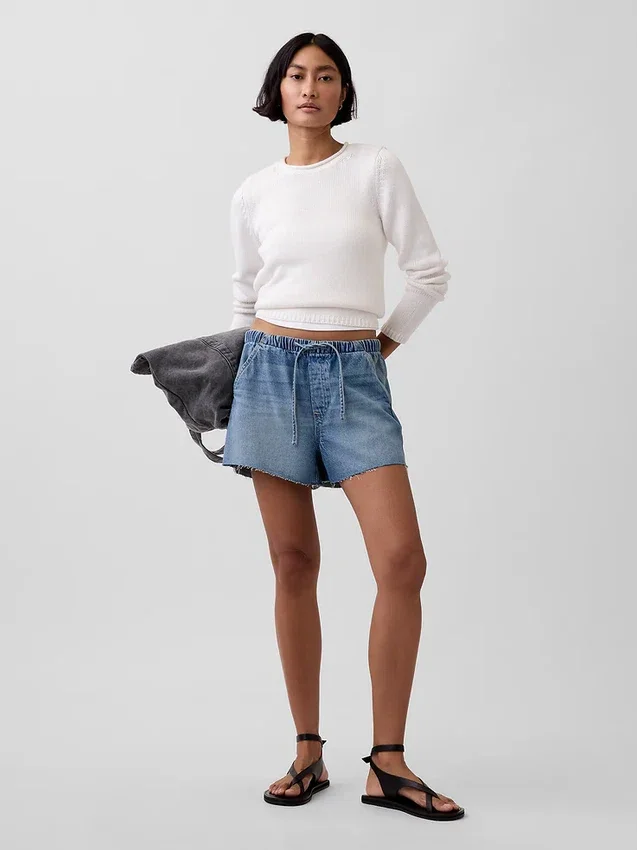 Pantaloncini in denim comodi a vita bassa da 3,5”