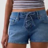 Pantaloncini in denim con chiusura allacciata a vita bassa da 3"