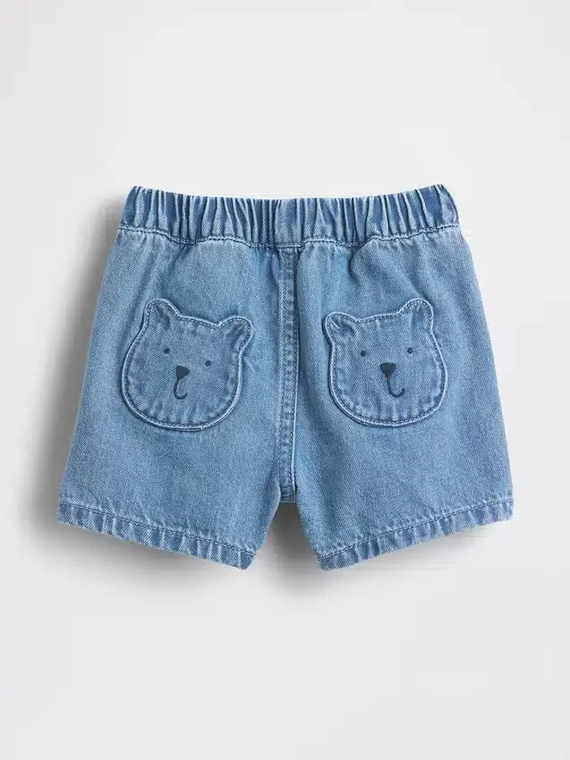 Pantaloncini in denim con tasche e orsetto Brannan per neonati