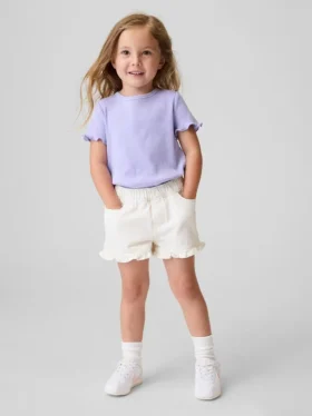 Pantaloncini in denim con volant a vita bassa per neonato & bebè