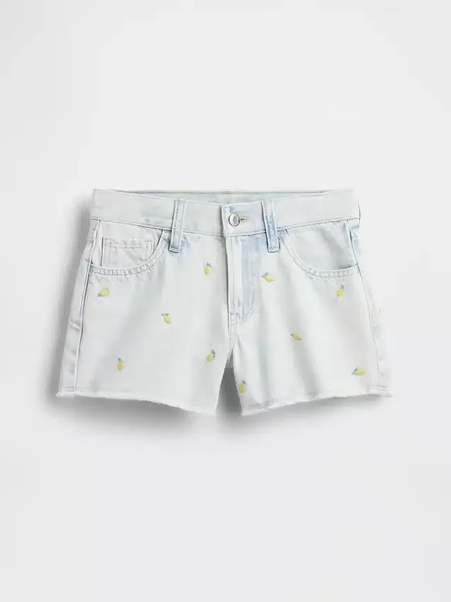 Pantaloncini in denim da bambino a vita bassa con ricamo a forma di limone