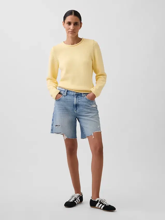 Pantaloncini in denim dal taglio ampio a vita media da 8"