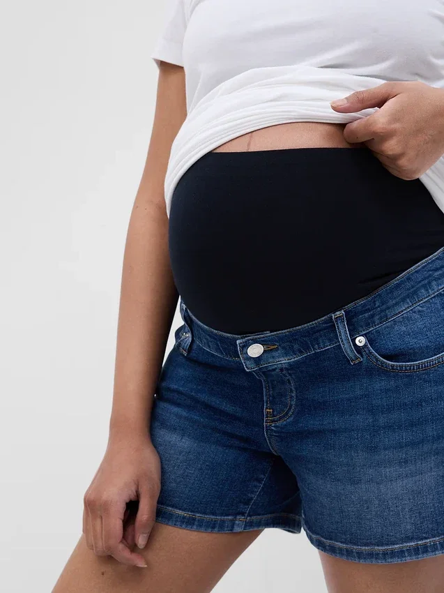 Pantaloncini in denim premaman con pannello intero da 4"