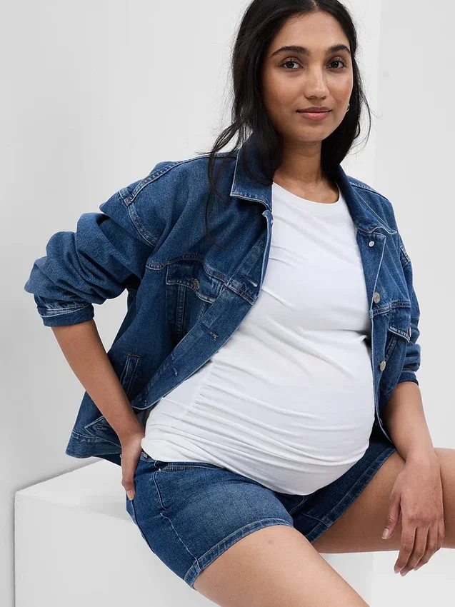 Pantaloncini in denim premaman con pannello intero da 4"