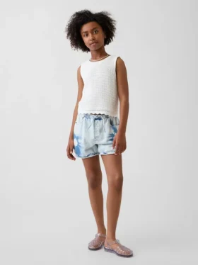 Pantaloncini in denim tie-dye a vita alta per bambini