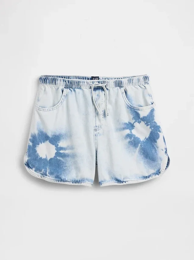 Pantaloncini in denim tie-dye a vita alta per bambini