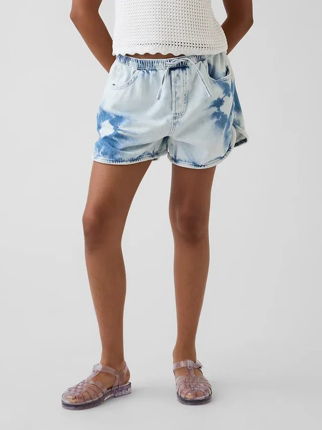 Pantaloncini in denim tie-dye a vita alta per bambini