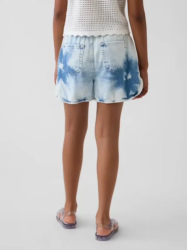 Pantaloncini in denim tie-dye a vita alta per bambini