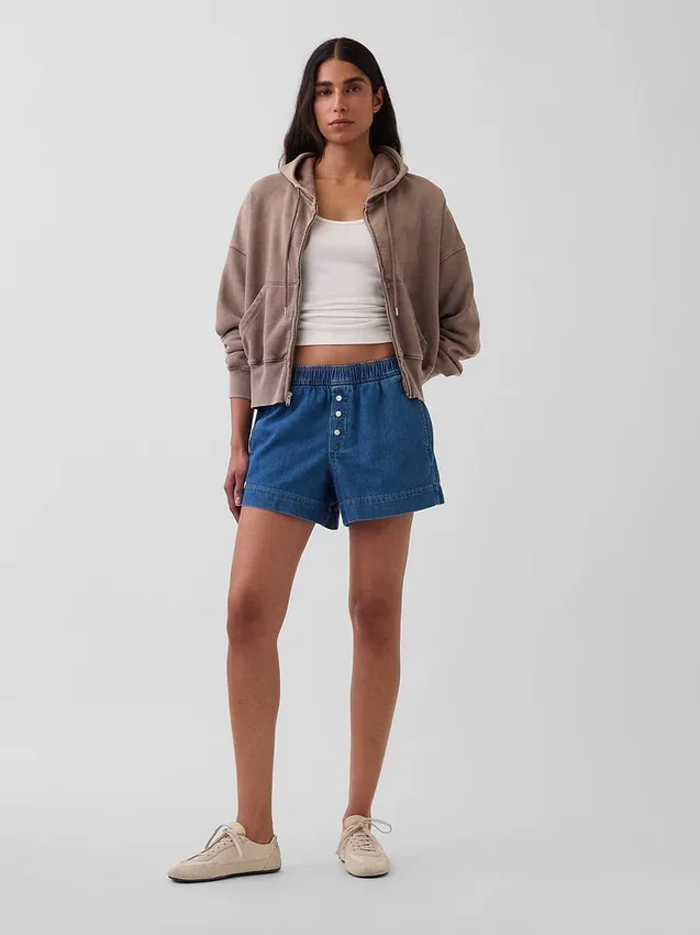 Pantaloncini in denim ultrasoft a vita media