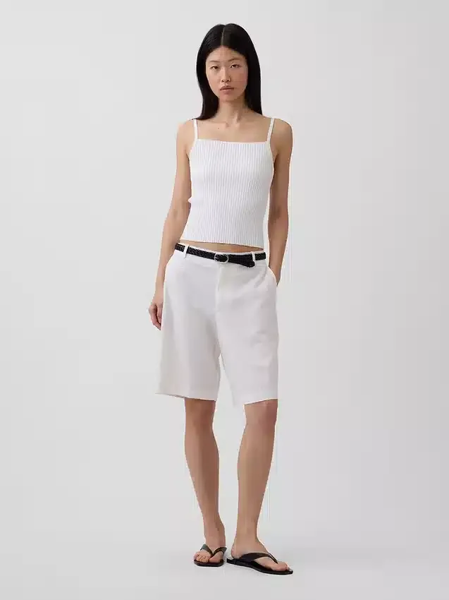 Pantaloncini in misto lino a vita bassa da 9"
