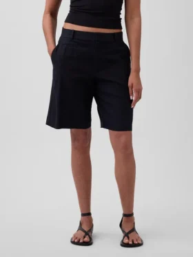 Pantaloncini in misto lino a vita bassa da 9″