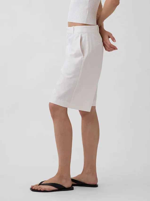 Pantaloncini in misto lino a vita bassa da 9"
