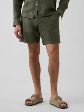 Pantaloncini in misto lino e cotone da 7,5″