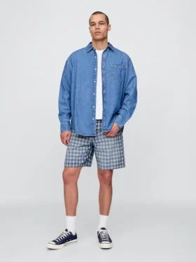 Pantaloncini larghi in denim a quadri stile anni ’90