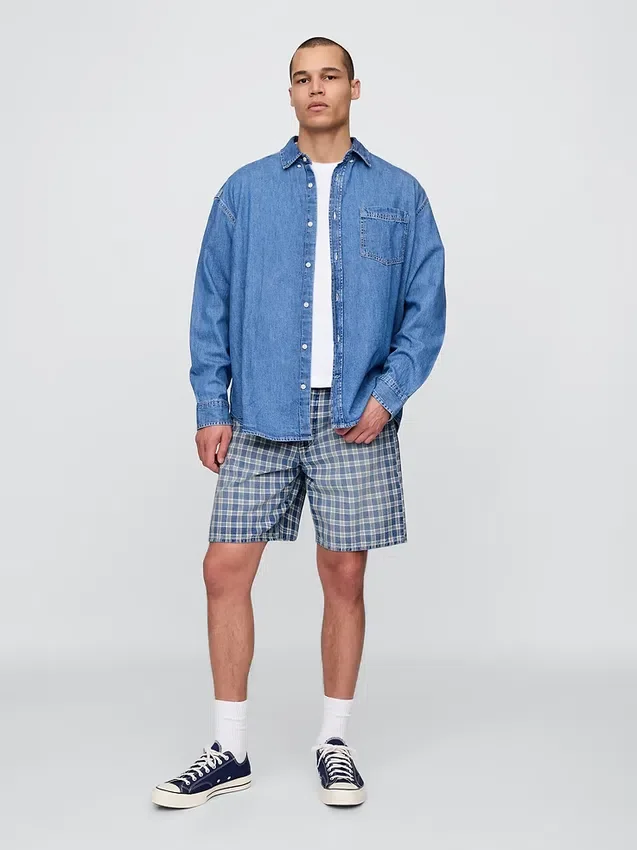 Pantaloncini larghi in denim a quadri stile anni ’90