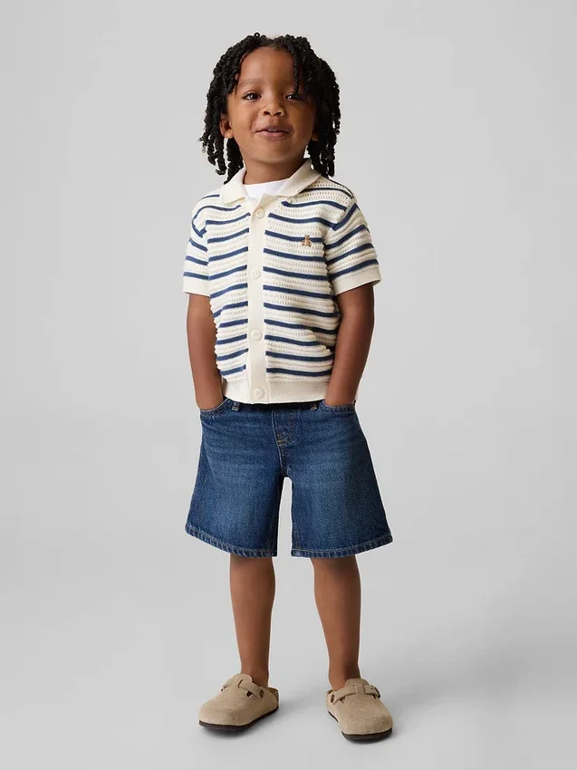 Pantaloncini larghi in denim ultrasoft con elastico in vita per neonato & bebè