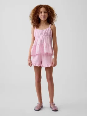 Pantaloncini per bambini in garza di cotone con volant