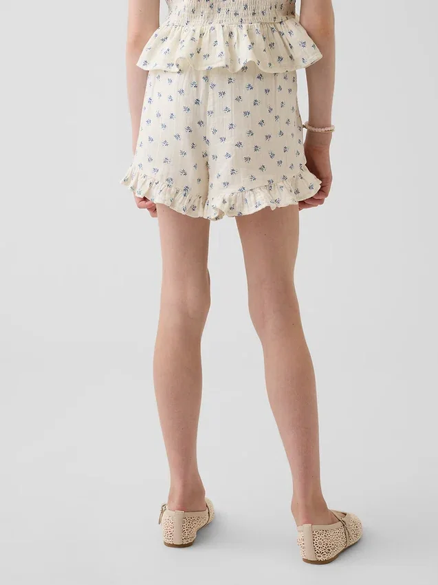 Pantaloncini per bambini in garza di cotone con volant