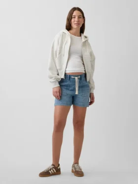 Pantaloncini premaman comodi in denim ultra morbido con pannello intero