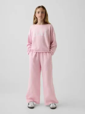 Pantaloni a gamba larga in garza di cotone per bambini