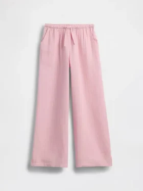 Pantaloni a gamba larga in garza di cotone per bambini