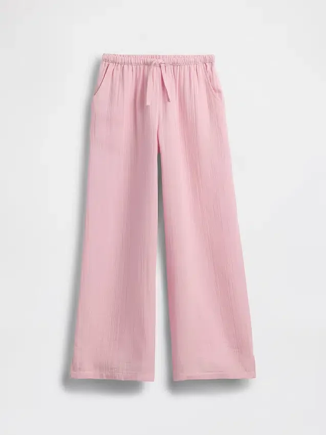 Pantaloni a gamba larga in garza di cotone per bambini