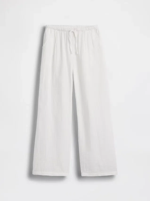 Pantaloni a gamba larga in garza di cotone per bambini