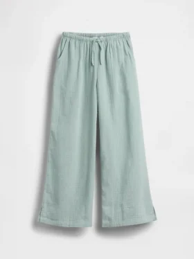 Pantaloni a gamba larga in garza di cotone per bambini
