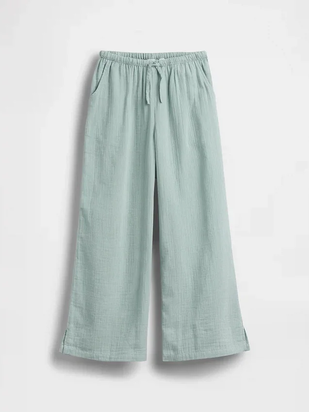 Pantaloni a gamba larga in garza di cotone per bambini
