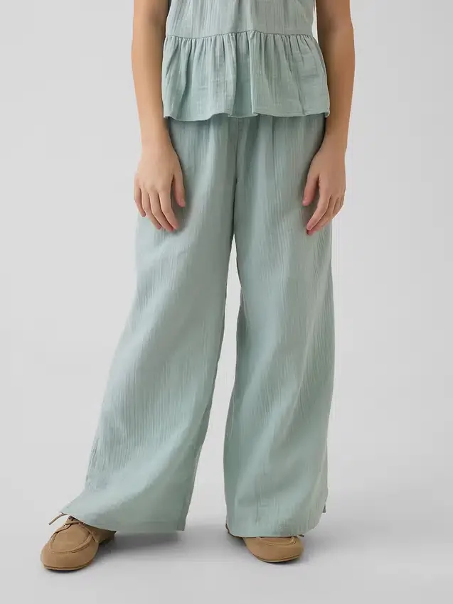 Pantaloni a gamba larga in garza di cotone per bambini