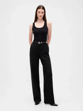Pantaloni a gamba larga in maglia doppia a vita alta