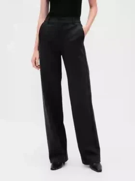 Pantaloni a gamba larga in maglia doppia a vita alta