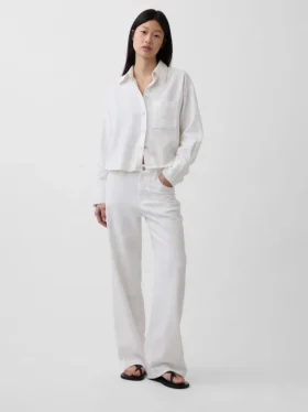 Pantaloni a gamba larga in misto lino e cotone