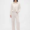 Pantaloni a gamba larga in misto lino e cotone
