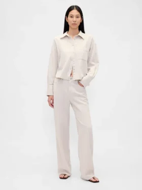 Pantaloni a gamba larga in misto lino e cotone